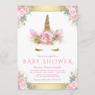 Schattigee Eenhoorn Gezicht Roze Goud Baby shower  Kaart