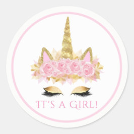 Schattigee Eenhoorn Gezicht Roze Gouden Baby showe Ronde Sticker