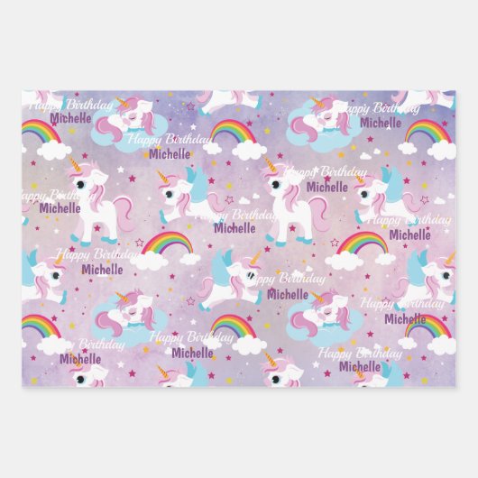 Schattigee eenhoorn Happy Birthday roze girly Inpakpapier Vel (Voorkant 2)
