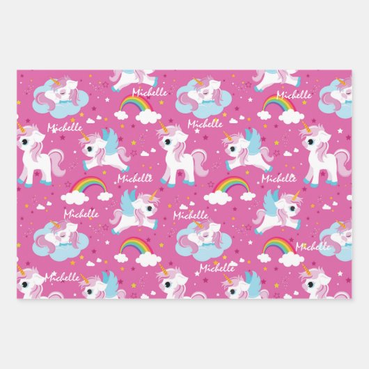 Schattigee eenhoorn Happy Birthday roze girly Inpakpapier Vel (Voorkant)