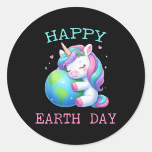 Schattigee Eenhoorn Happy Earth Day Groovy Vrouwen Ronde Sticker