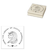 Schattigee Eenhoorn Hart Aangepaste Naam Bibliothe Rubberstempel (Gestempeld)