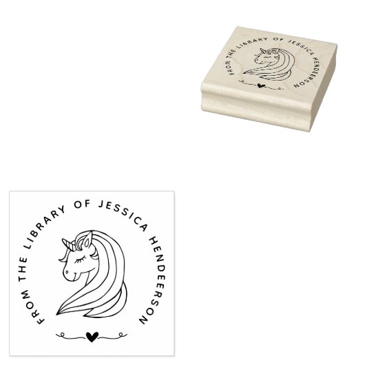 Schattigee Eenhoorn Hart Aangepaste Naam Bibliothe Rubberstempel (Gestempeld)