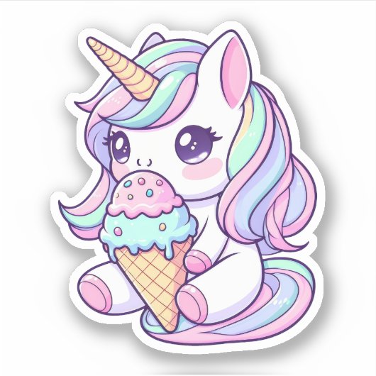 Schattigee Eenhoorn Ice Cream Custom-Cut Vinyl Sti Sticker (Voorkant)