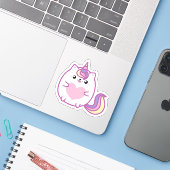 Schattigee Eenhoorn Kat hart Sticker (Laptop met iPhone)