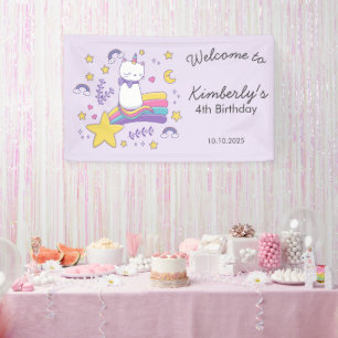 Schattigee Eenhoorn Kat Kids Verjaardagsfeest Spandoek