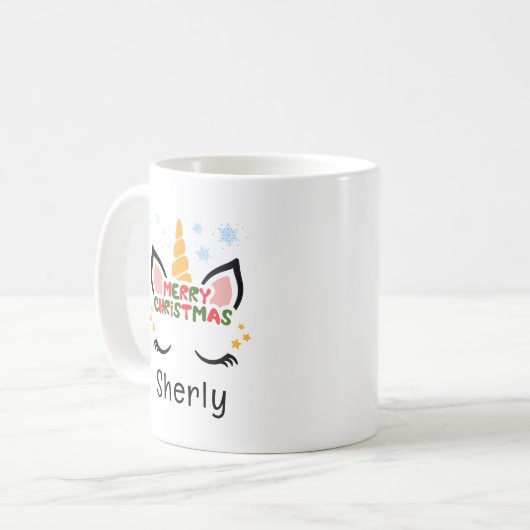 Schattigee Eenhoorn Kerst Aangepaste Naam Koffiemok (Voorkant links)