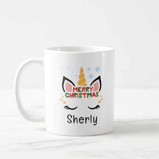 Schattigee Eenhoorn Kerst Aangepaste Naam Koffiemok (Links)