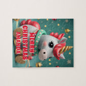 Schattigee eenhoorn kerst gepersonaliseerde Kinder Legpuzzel (Horizontaal)