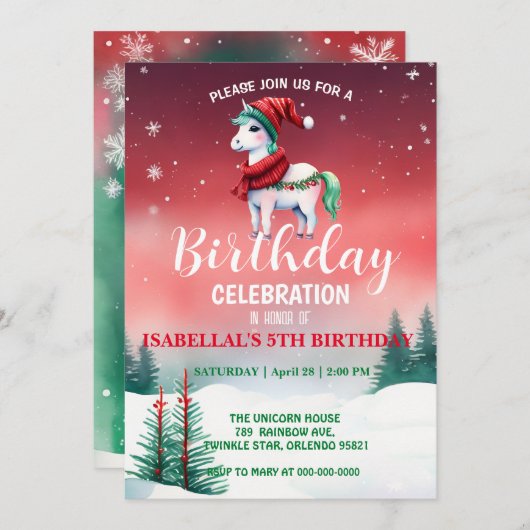 Schattigee eenhoorn Kerstman Verjaardag Winterfees Save The Date (Voorkant / Achterkant)