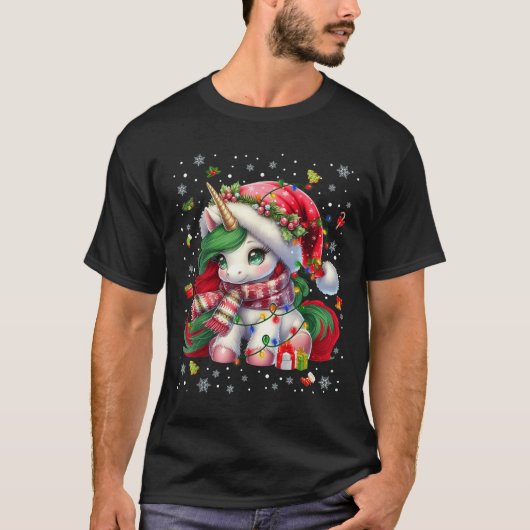 Schattigee eenhoorn kerstmuts pyjama kerstmis pjs t-shirt (Voorkant)