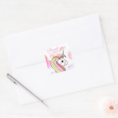 Schattigee Eenhoorn Kinder Dank u Verjaardagsfeest Vierkante Sticker (Envelop)