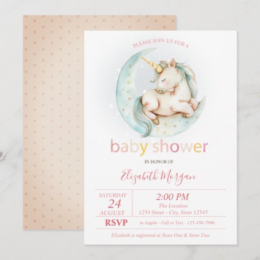 Schattigee eenhoorn maan gestippeld Baby shower Kaart (Voorkant / Achterkant)