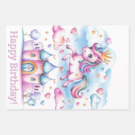 Schattigee Eenhoorn Magisch Kasteelmeisje Verjaard Inpakpapier Vel (Voorkant 3)