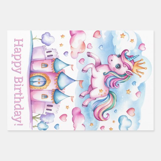 Schattigee Eenhoorn Magisch Kasteelmeisje Verjaard Inpakpapier Vel (Voorkant 2)