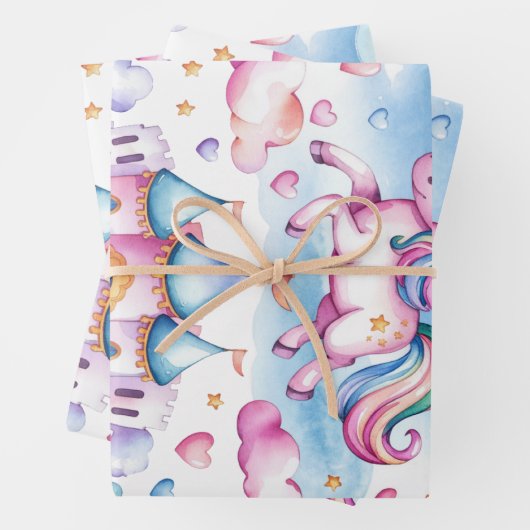 Schattigee Eenhoorn Magisch Kasteelmeisje Verjaard Inpakpapier Vel (In situ)