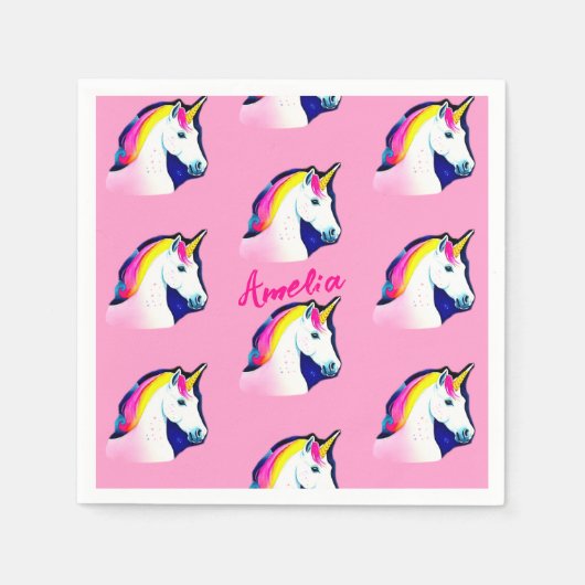 Schattigee Eenhoorn Magische Naam Meisje Verjaarda Servet (Voorkant)
