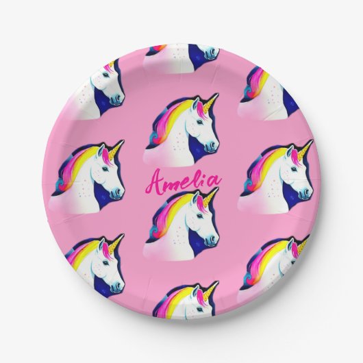 Schattigee eenhoorn magische naam meisjesverjaarda papieren bordje (Voorkant)