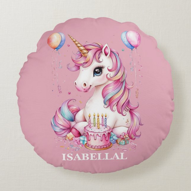 Schattigee Eenhoorn Magische Prinses Girly Verjaar Rond Kussen (Voorkant)