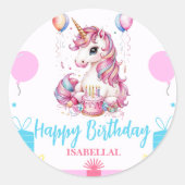 Schattigee Eenhoorn Magische Prinses Girly Verjaar Ronde Sticker (Voorkant)