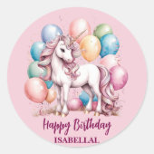 Schattigee Eenhoorn Magische Prinses Girly Verjaar Ronde Sticker (Voorkant)