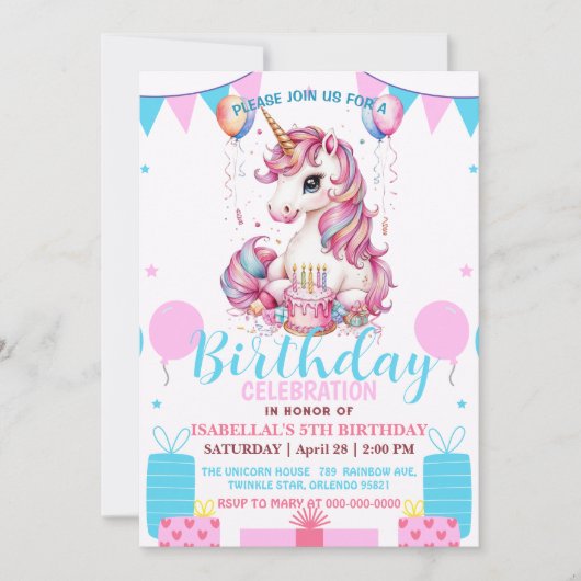 Schattigee Eenhoorn Magische Prinses Girly Verjaar Save The Date (Voorkant)