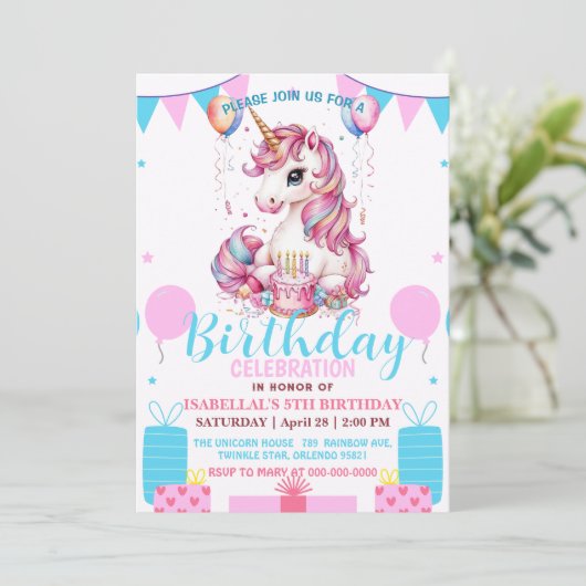 Schattigee Eenhoorn Magische Prinses Girly Verjaar Save The Date (Staand voorkant)