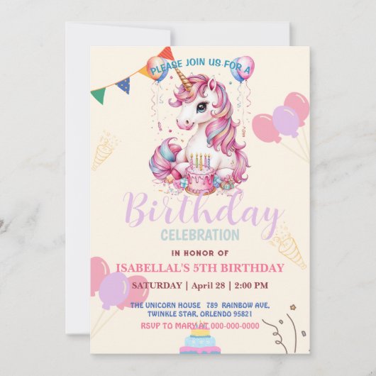 Schattigee Eenhoorn Magische Prinses Girly Verjaar Save The Date (Voorkant)