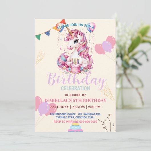 Schattigee Eenhoorn Magische Prinses Girly Verjaar Save The Date (Staand voorkant)