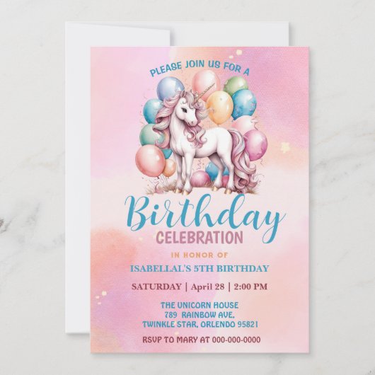 Schattigee Eenhoorn Magische Prinses Girly Verjaar Save The Date (Voorkant)