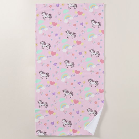 Schattigee Eenhoorn Magische Prinses Girly Verjaar Strandlaken (Voorkant)