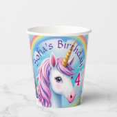 Schattigee Eenhoorn Meisje 'Regenboog Verjaardag K Papieren Bekers (Achterkant)