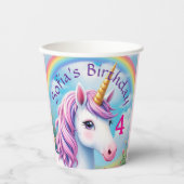 Schattigee Eenhoorn Meisje 'Regenboog Verjaardag K Papieren Bekers (Voorkant)