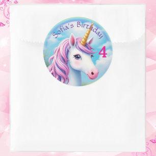 Schattigee Eenhoorn Meisje 'Regenboog Verjaardagsg Ronde Sticker