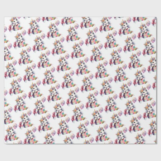 Schattigee eenhoorn met ballon cadeau doos verjaar cadeaupapier (Vlak)