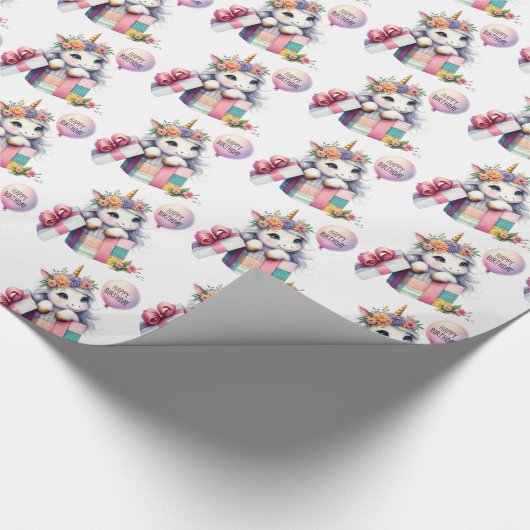 Schattigee eenhoorn met ballon cadeau doos verjaar cadeaupapier (Hoek)