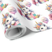 Schattigee eenhoorn met ballon cadeau doos verjaar cadeaupapier (Rol Hoek)