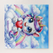 Schattigee eenhoorn met hart op een wolk en regenb legpuzzel (Horizontaal)