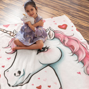 Schattigee Eenhoorn met Harten Fleece Deken