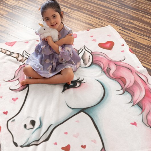 Schattigee Eenhoorn met Harten Fleece Deken