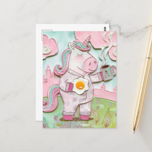 Schattigee eenhoorn met koffie en ei briefkaart