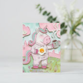 Schattigee eenhoorn met koffie en ei briefkaart (Staand voorkant)