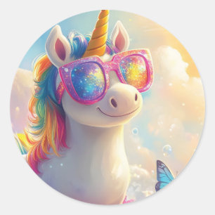 Schattigee eenhoorn met zonnebril: magisch en leuk ronde sticker