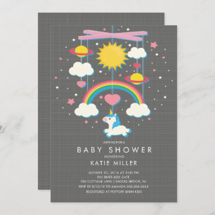 Schattigee Eenhoorn Mobiel Baby shower Uitnodiging