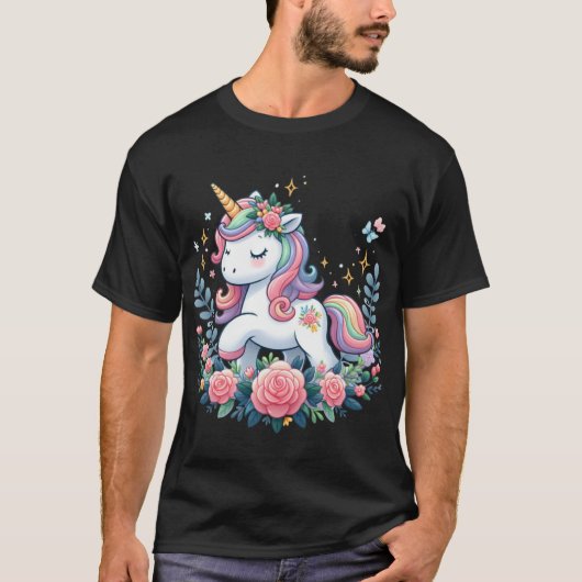 Schattigee eenhoorn op bloemen t-shirt (Voorkant)