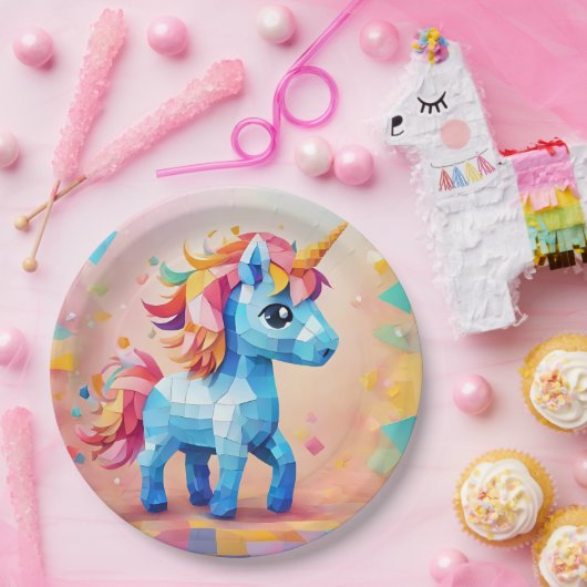 Schattigee eenhoorn Pinata verjaardagsuitnodiging Papieren Bordje (Feest)