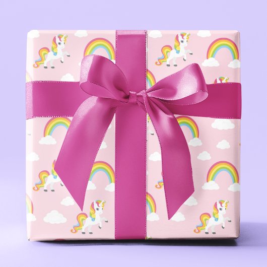 Schattigee Eenhoorn PInk Girly Rainbow Kinder Patt Cadeaupapier