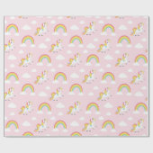Schattigee Eenhoorn PInk Girly Rainbow Kinder Patt Cadeaupapier (Vlak)