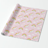 Schattigee Eenhoorn PInk Girly Rainbow Kinder Patt Cadeaupapier (Uitgerold)