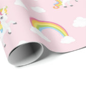 Schattigee Eenhoorn PInk Girly Rainbow Kinder Patt Cadeaupapier (Rol Hoek)